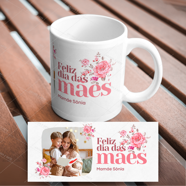 Caneca dia das mães floral rosas