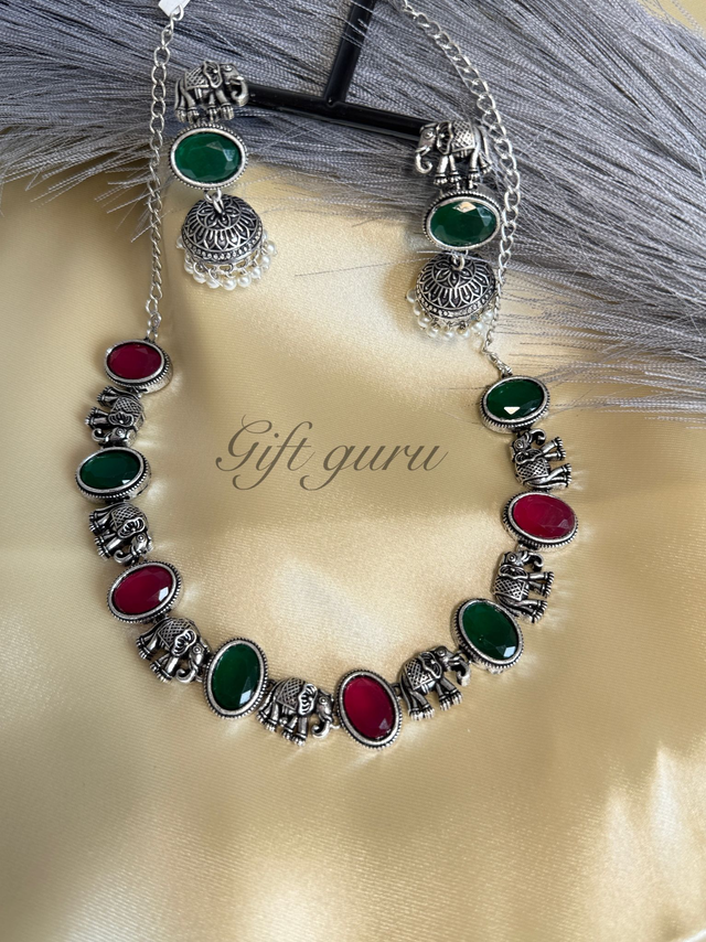 ✨ Oxidised Elephant Necklace Set ✨