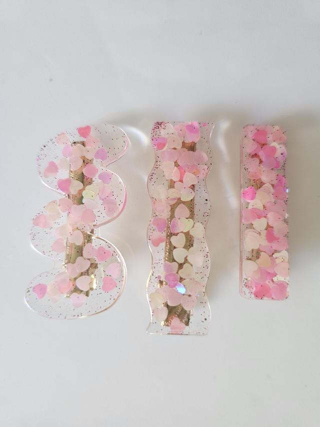 TRIO BARRETTES COEURS ROSES
