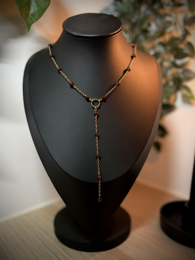 Collier en Y - Grenat 