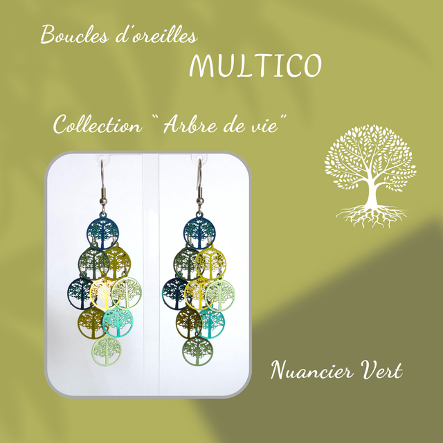 Boucles d&#039;oreilles MULTICO - Collection Arbre de vie - Nuancier Vert