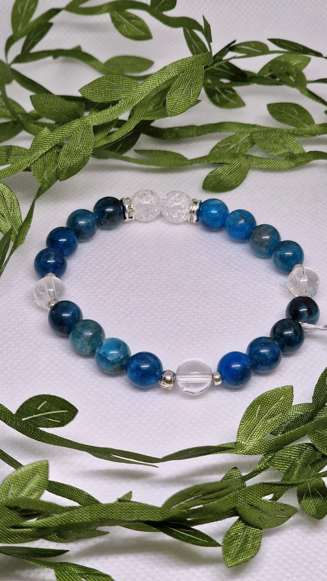 Bracelet Apatite bleue et Cristal de roche 