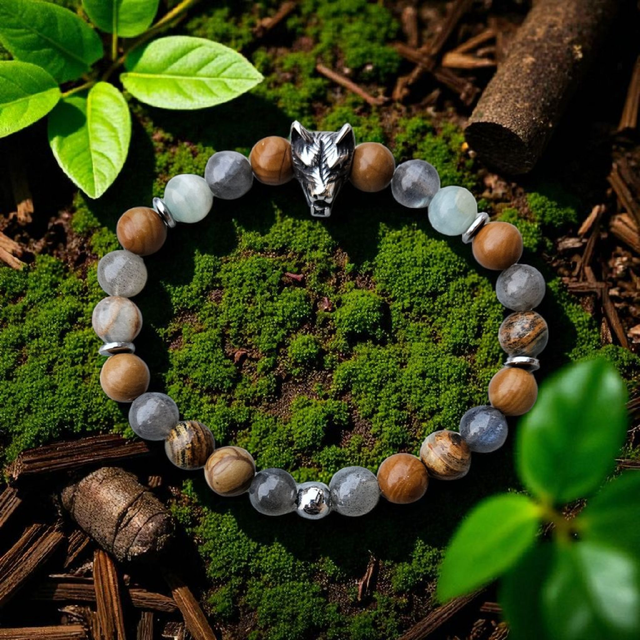 Bracelet Homme "Self Control" : Calcite Bleue, Bois Fossilisé &amp; Labradorite