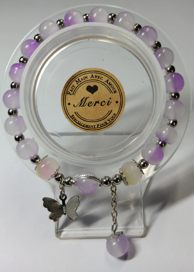 Bracelet Perles de Verre Breloque Papillon