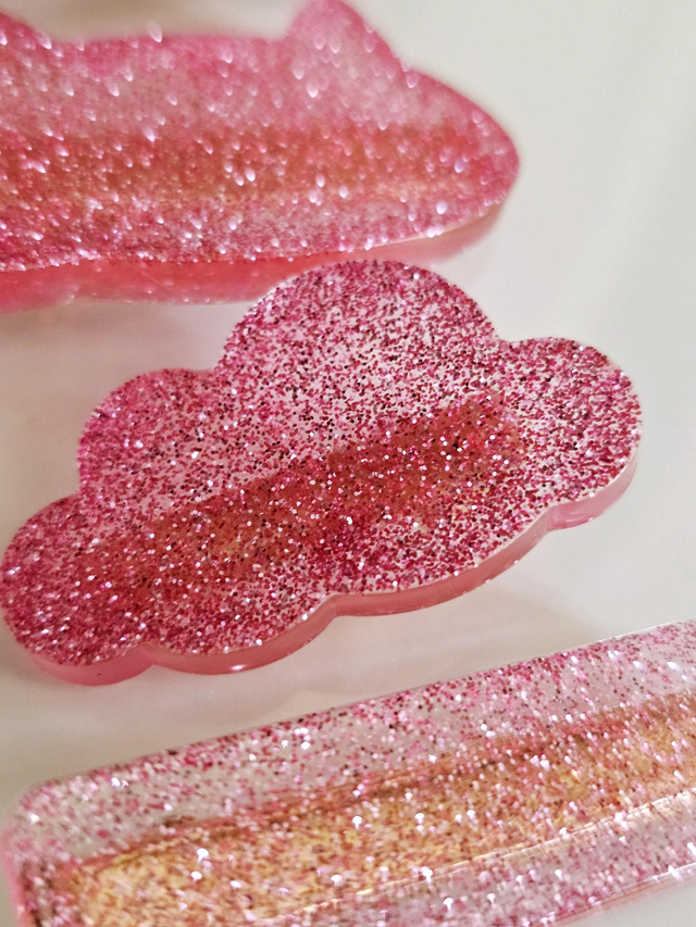 SET 4 BARRETTES ENFANTS ROSES A PAILLETTES