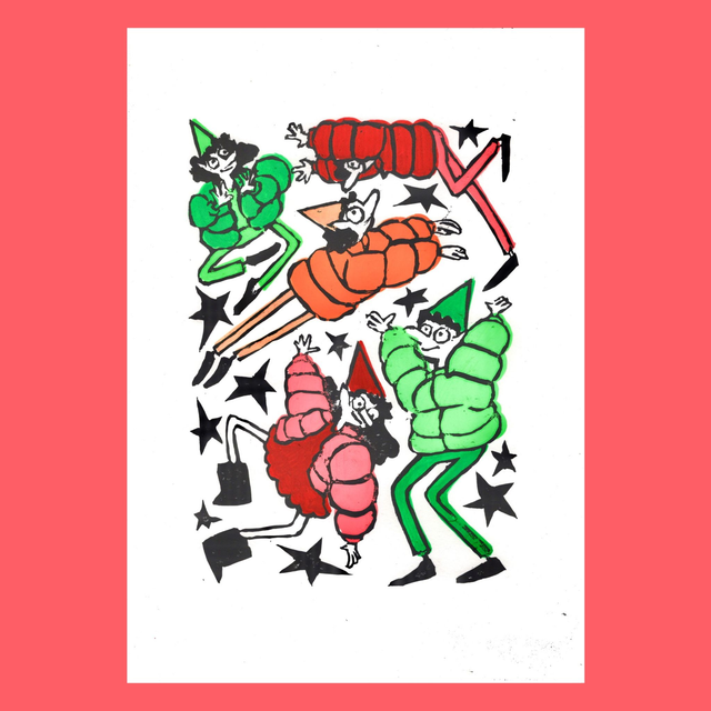 Party People Linoprint - Mixed Colours