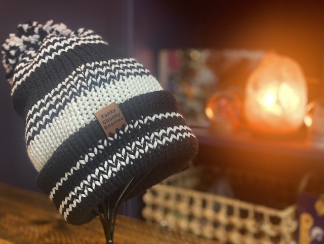 Funky Chunky Beanies Bobble Hat – Midnight Frost – Handmade in Scotland