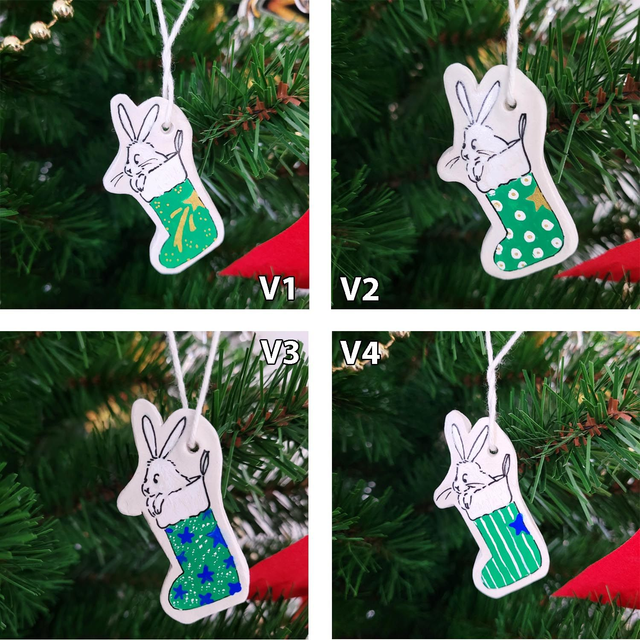 Suspension Lapin et chaussette de Noël verte