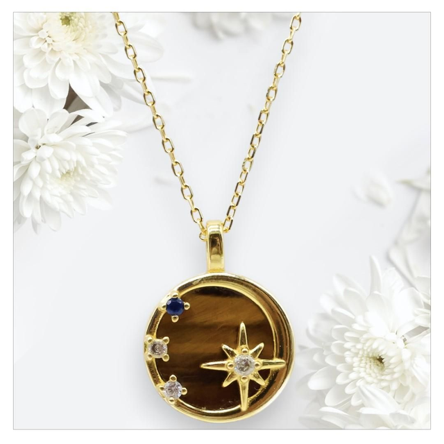 "Oeil de tigre" - Collier argent 925 étoiles 