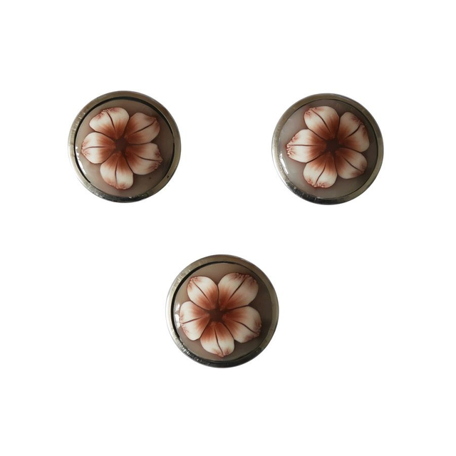 Bouton pression fleur marron blanc