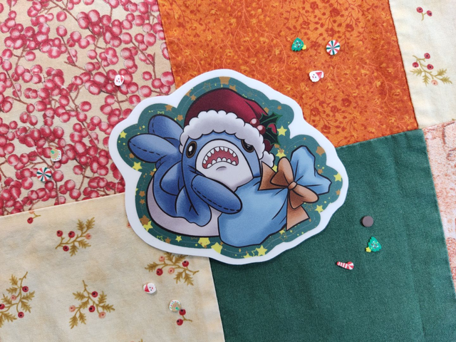Weihnachtshai mit Geschenk - Sticker 