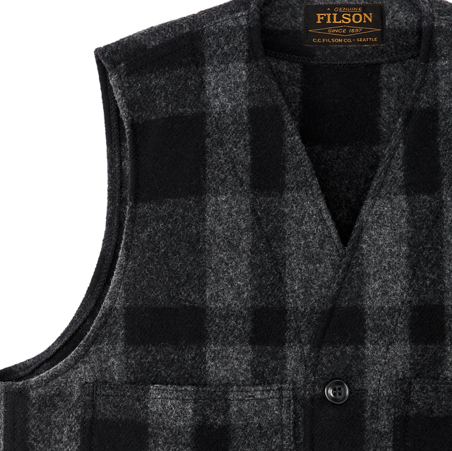 Filson Mackinaw Wool Vest Charcoal Black Check