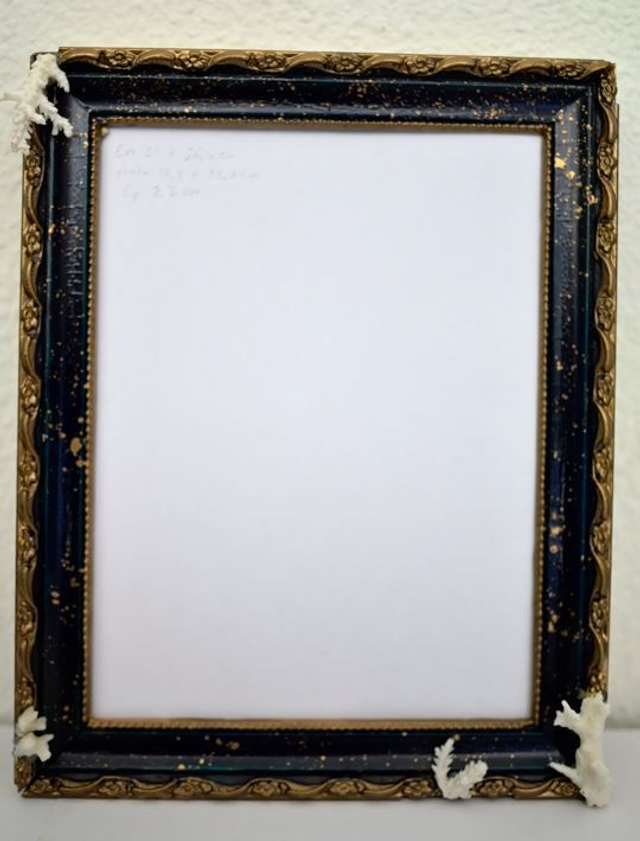 Cadre ancien couleurs or et bleu