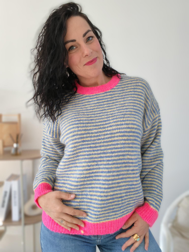 Pull Rayé Fluo