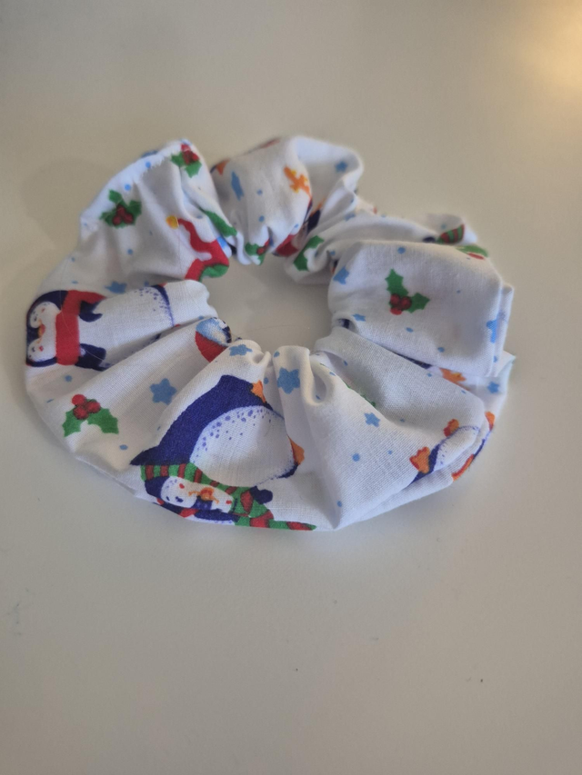 White Penguin Christmas Hair Scrunchie 