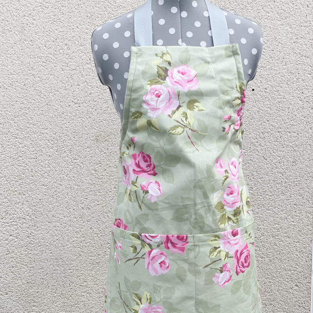 Roses on Sage Green Apron