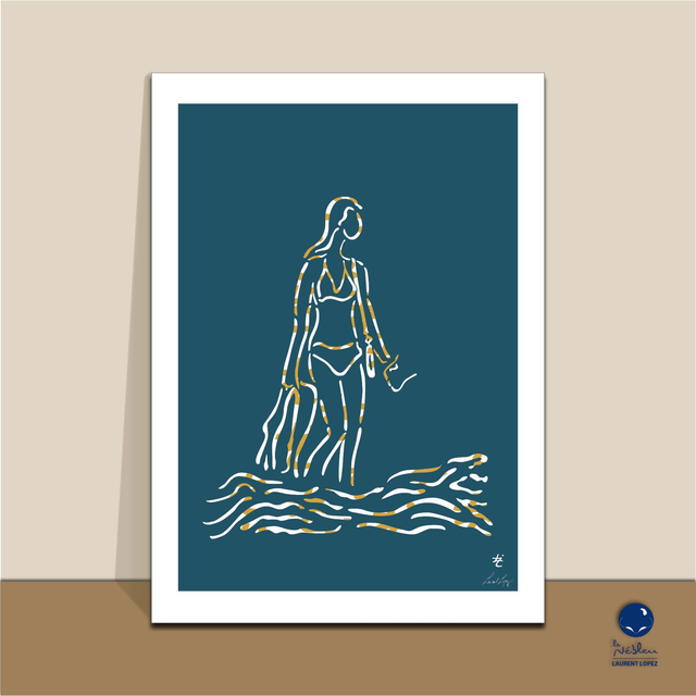 AF03 "Femme arrivant à la plage" 50x70 cm