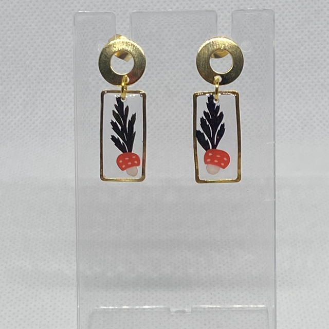 Gold coloured leaf and mushroom earrings 