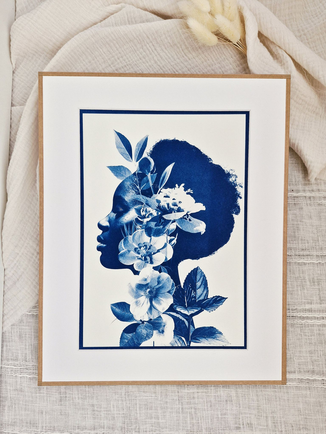 Cyanotype encadré Grand format - femme africaine