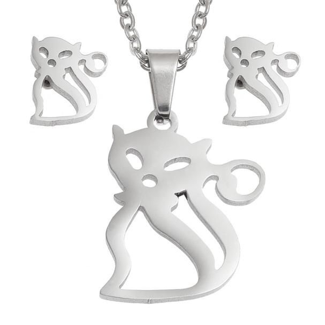 Cat necklace &amp; stud earring set