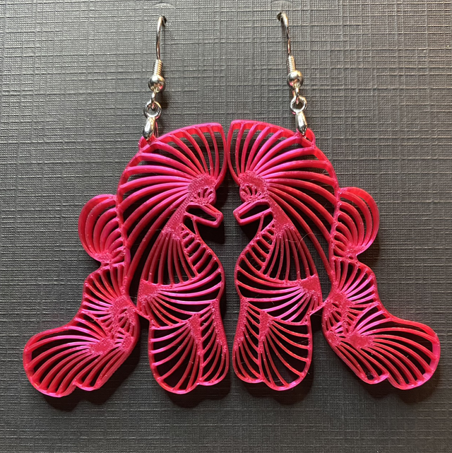 3D - Earrings Poodle Puppy Hot Pink