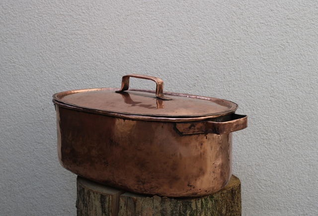 Handmade Copper cookware : large copper pot, Oval with high sides, Pork Loin Pot