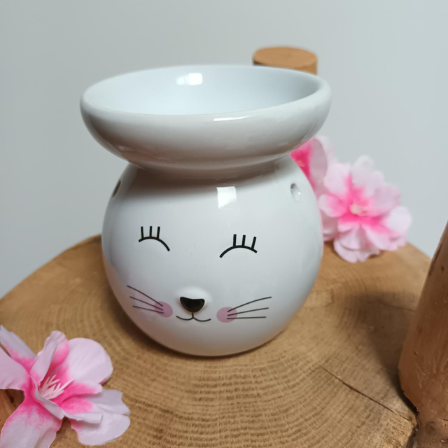 Brûle-parfum chat - blanc