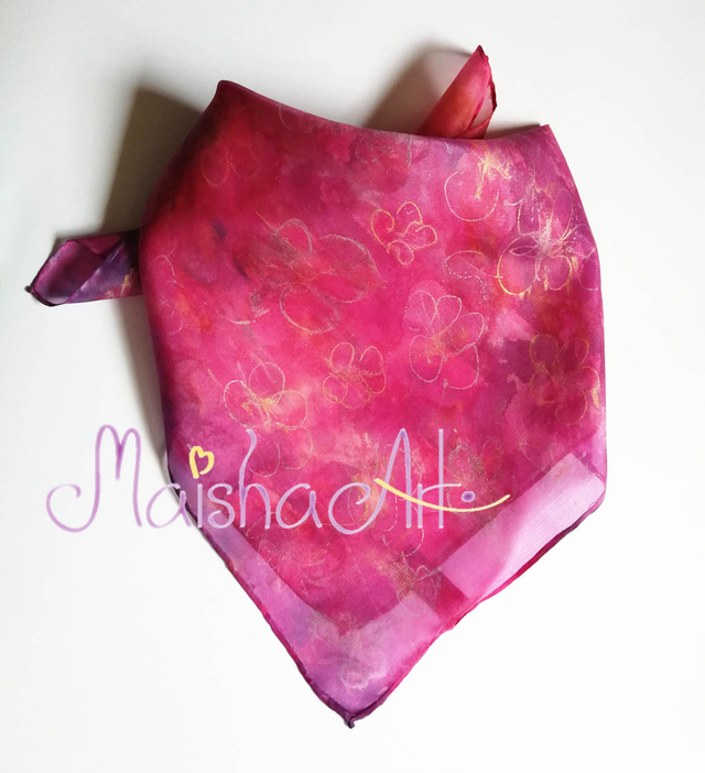 Unikatna, Ročno poslikana Svilena Ruta, Rože & Sonce