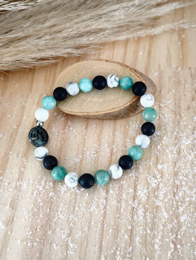 Bracelet "Lâcher prise" Amazonite, Howlite et Pierre de lave