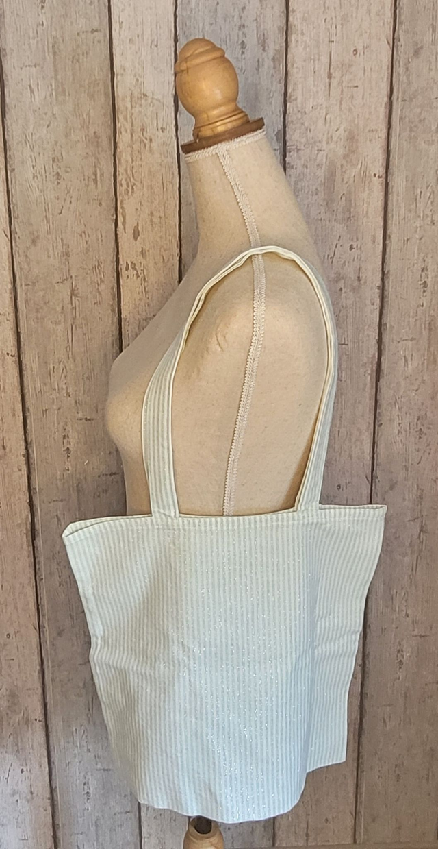 Tote bag rayé vert d&#039;eau et blanc