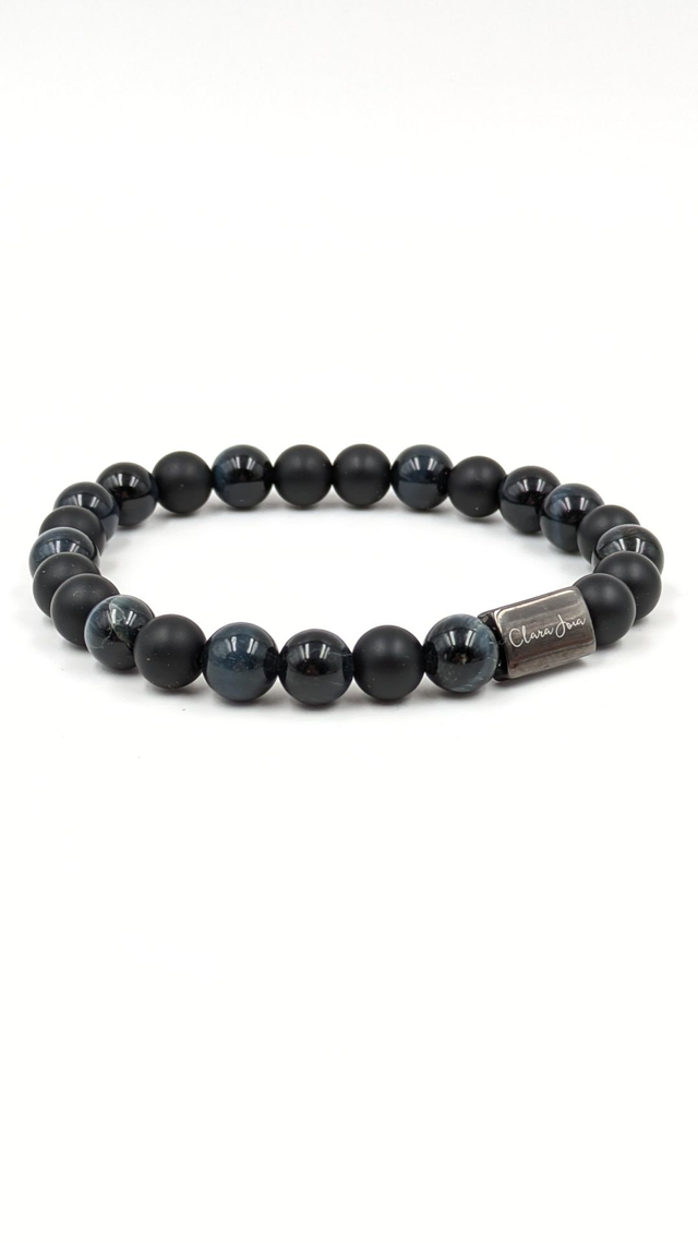  🌓 Bracelet Œil de Faucon &amp; Onyx – Force Intérieure &amp; Clarté d'Esprit