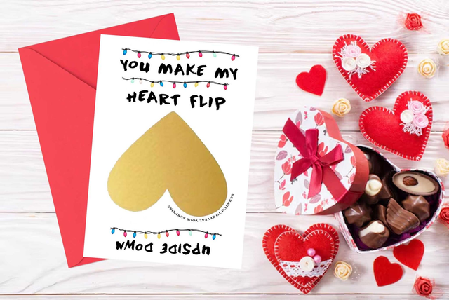 Valentines day stranger things themed scratch card, hidden message, surprise reveal gift card (1)