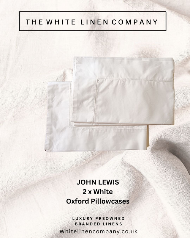 JOHN LEWIS 100% Cotton Oxford Lace Trim Pillowcases DOUBLE