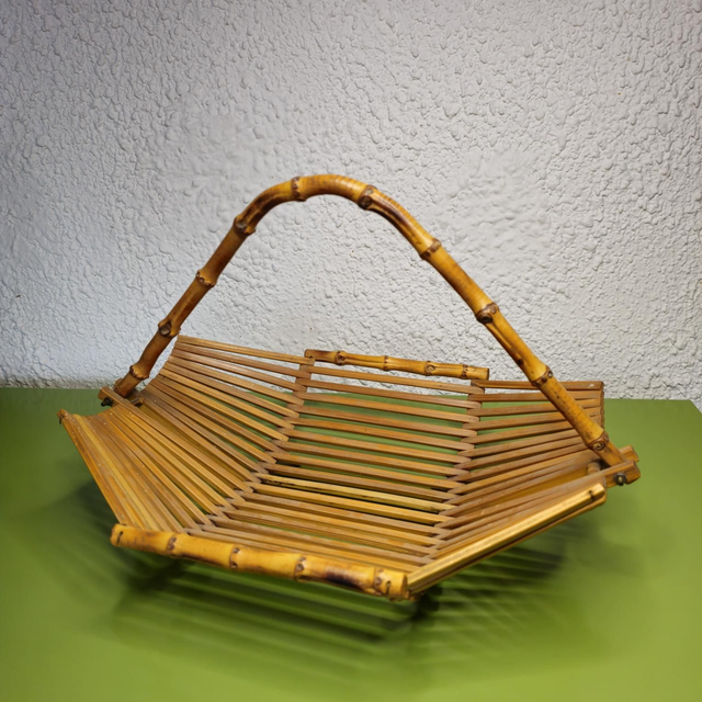 Corbeille/panier à fruits bambou années 70