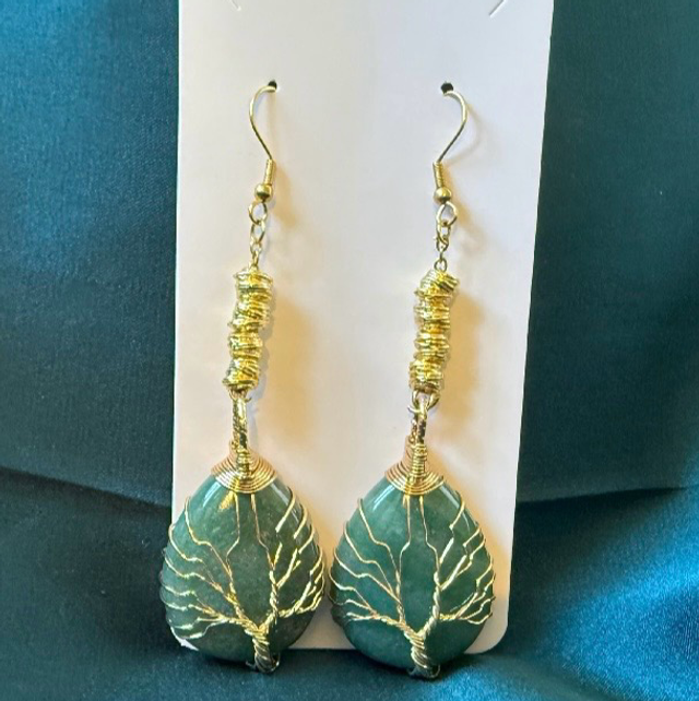 Tree of life Green Aventurine heavy earrings 