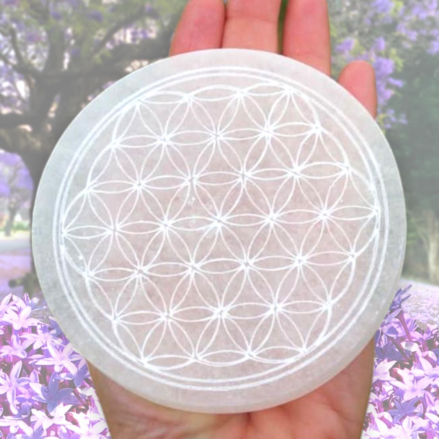 Plaque en Sélénite &quot;Fleur de vie&quot;