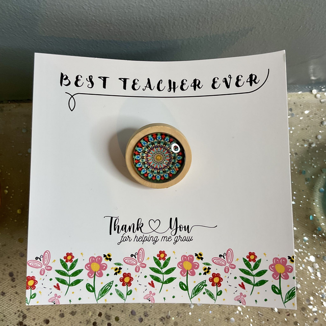 Handmade brooch with teacher’ s card. Thank you teacher gift.