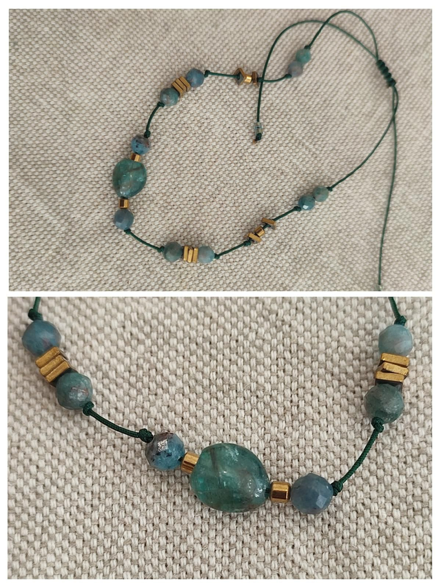 Bracelet apatite ( pierres naturelles) réglable sur fil de jade résistant, pièce unique 