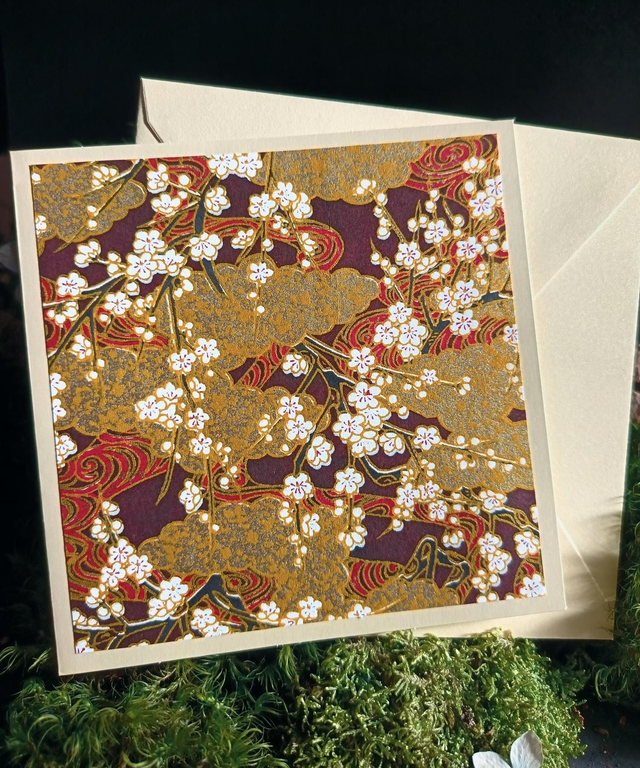 Carte - enveloppe - papier washi - fleurs de prunier - marron - La&Titia 