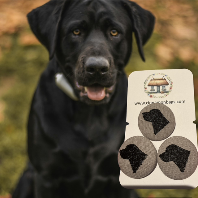 Embroidered Linen covered buttons - Labrador head silhouette