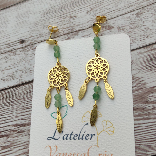 Boucles d&#039;oreilles Attrape-rêves en Aventurine