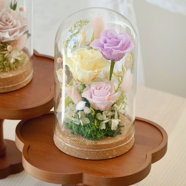 Preserved Flowers Standard Glass Dome (Purple and Yellow rose)