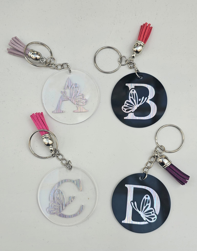 Hand Crafted Acrylic Letter Keyring (Holographic Vinyl)