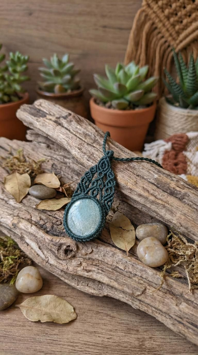 Colar em macramê com pingente de larimar (modelo básico)