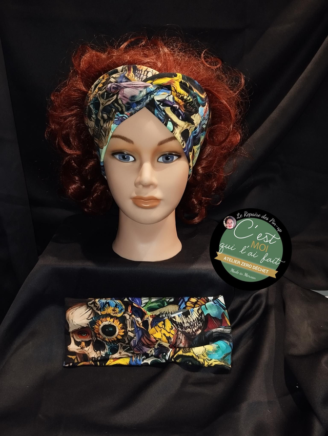 Bandeau Cheveux Croisé Modèle Skull Multicolore 