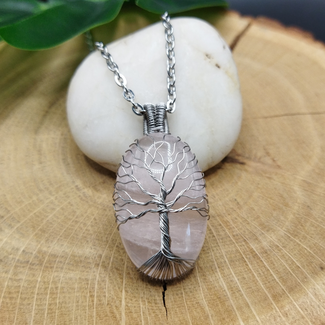 Pendentif Arbre de vie Quartz rose