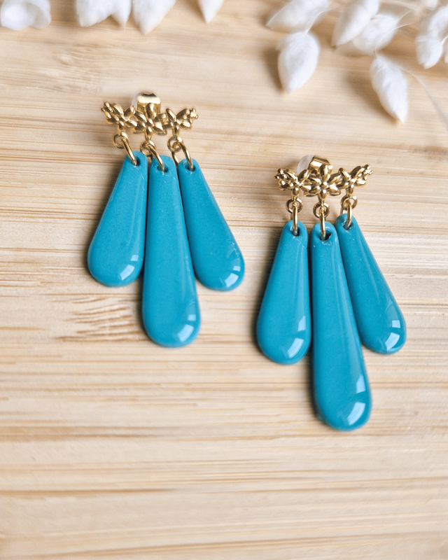 Élancée - Boucles d&#039;oreilles en pâte polymère et résine. 