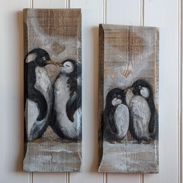 Penguins, set of two - Handcrafted reclaimed wood works