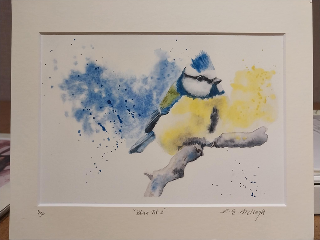 "Blue Tit 2" A5 mounted and signed print 