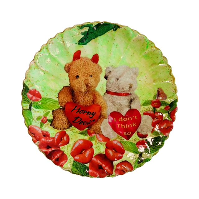 “Horny Devil I Don’t Think So” Green Upcycled Wall Plate - House of Frisson